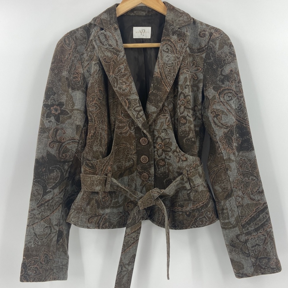 Blazer Belted Patterned Cropped Jacket Size 2 - image 3